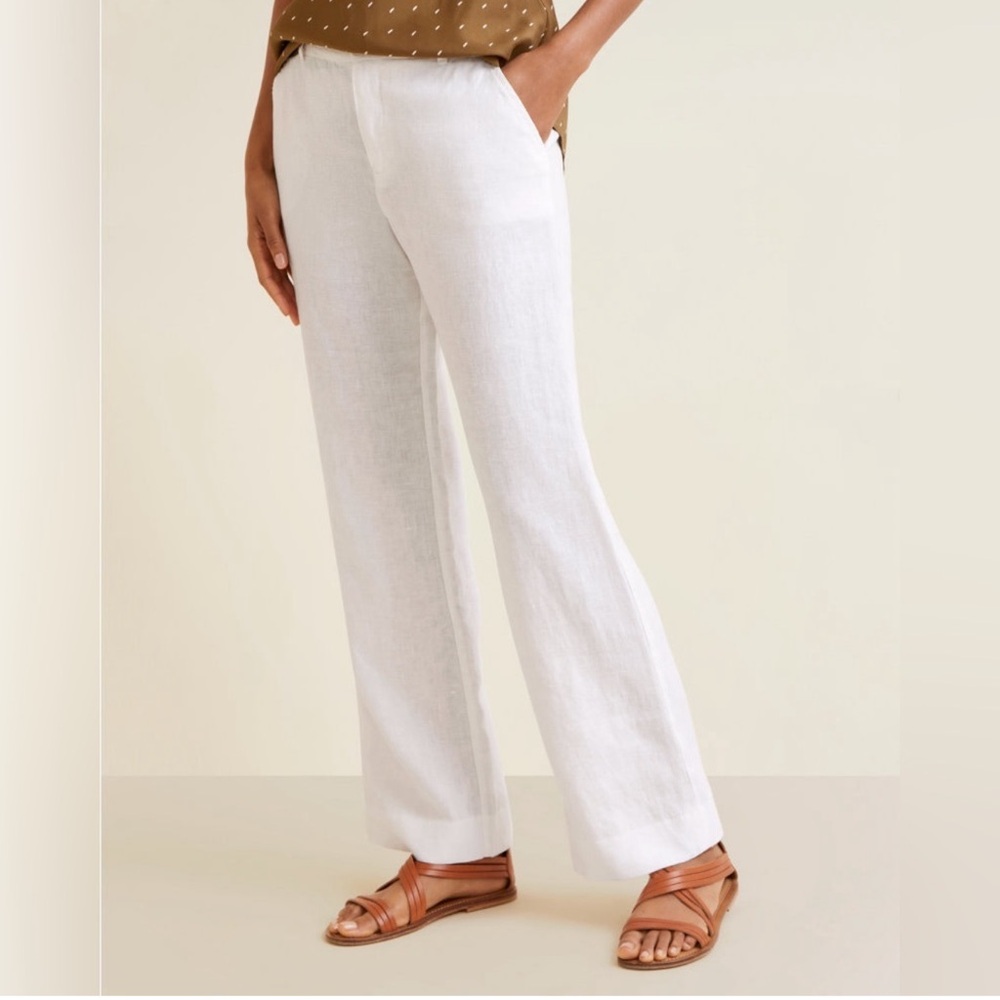Garnet Hill White Linen Wide Leg Pants 4 - Picture 3 of 9
